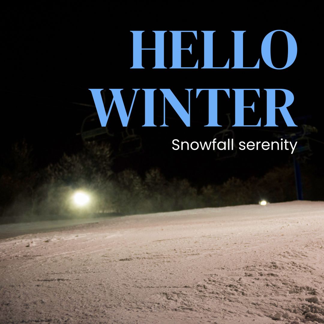 Snowy Night Landscape with Winter Greetings