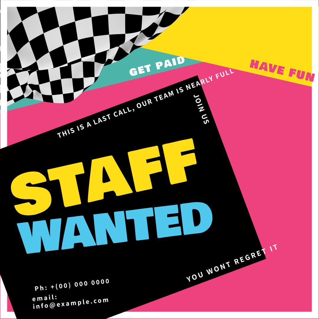 Bold and Colorful Staff Recruitment Poster Template with Contact Info - Download Free Stock Templates Pikwizard.com