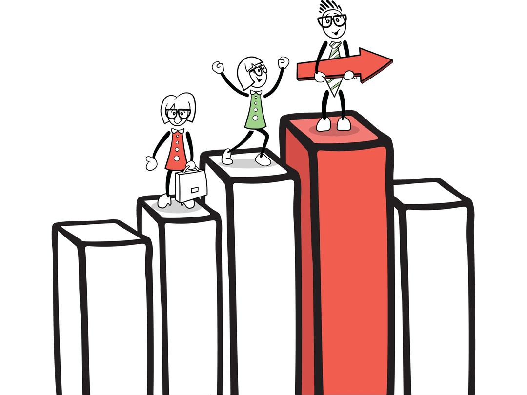 Animated Characters with Transparent Business Chart