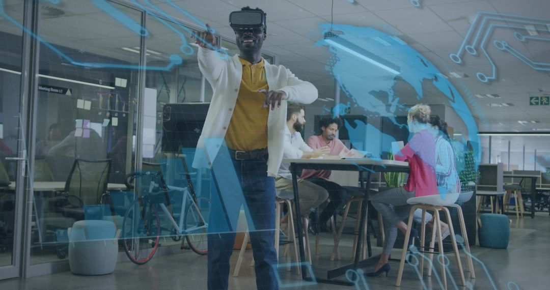 Businessman Engaging with Virtual Reality Financial Data Visualization