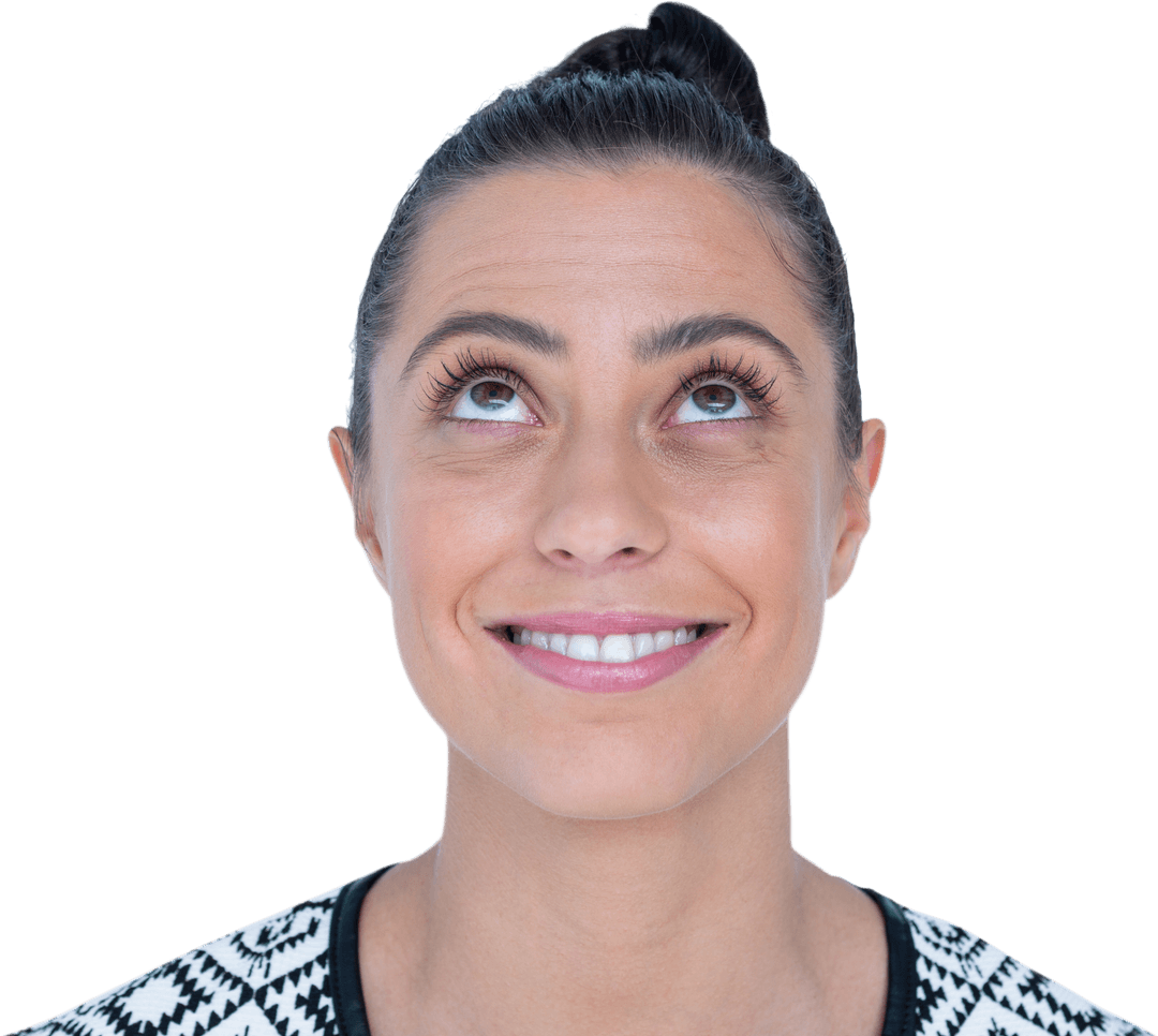 Optimistic Woman Looking Up Isolated on Transparent Background