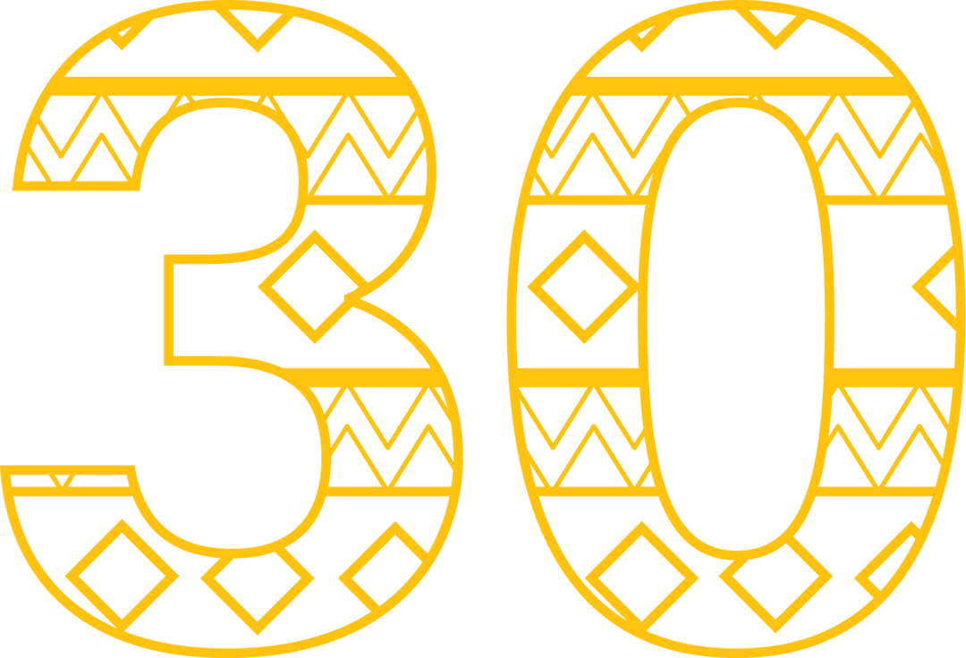 Stylized Yellow 30 Number with Pattern on Transparent Background