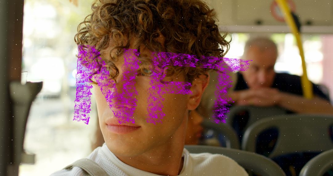 Thoughtful Man with NFT Concept on Public Bus Journey