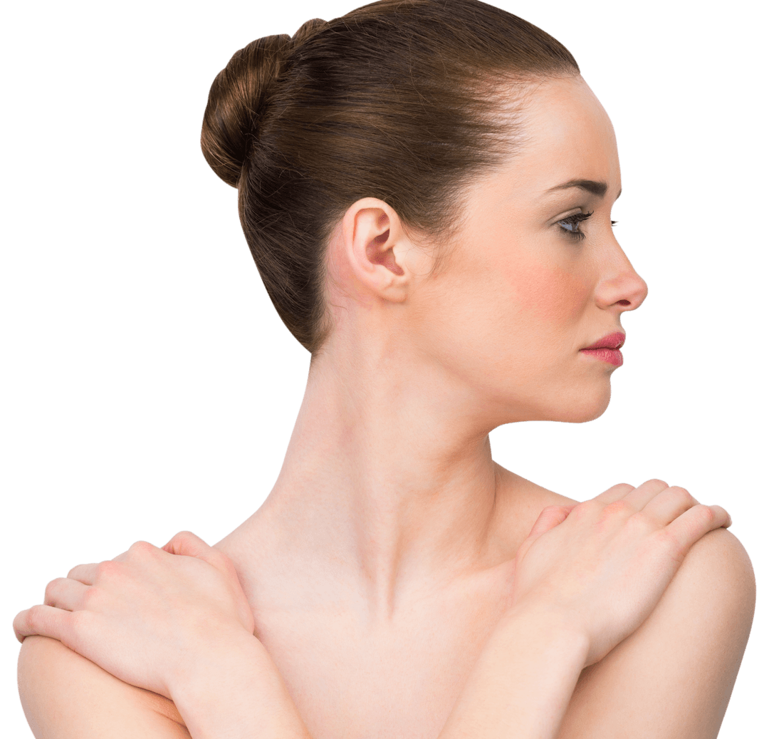 Confident Woman in Profile Pose on Transparent Background
