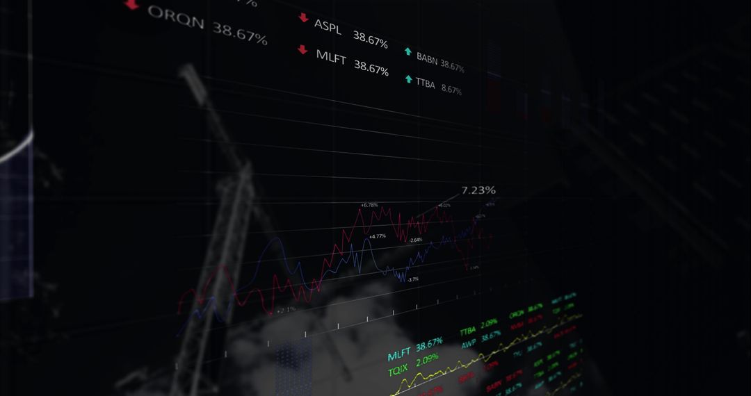 Digital Financial Data with Crane Silhouette in Background