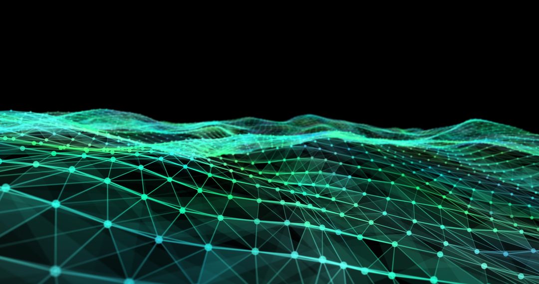 Futuristic Digital Grid with Vibrant Waves on Black Background