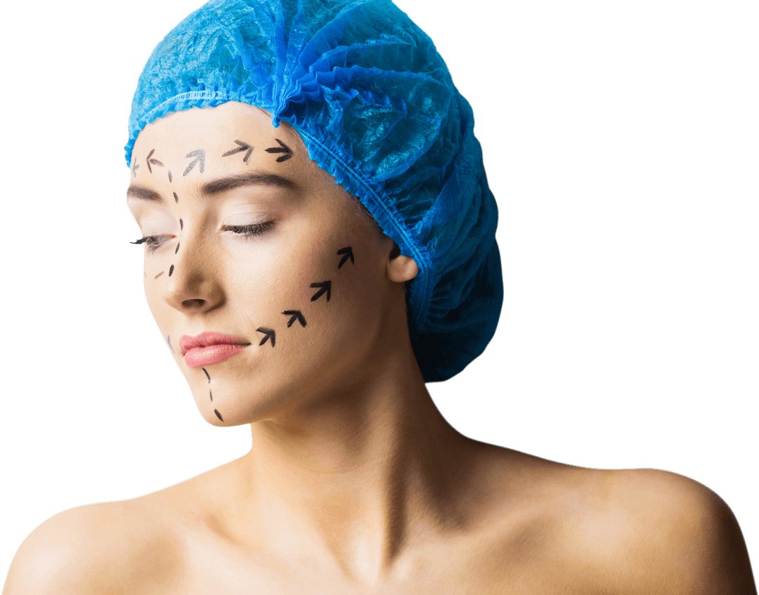 Transparent Face with Surgery Guide Arrows Healthcare Concept