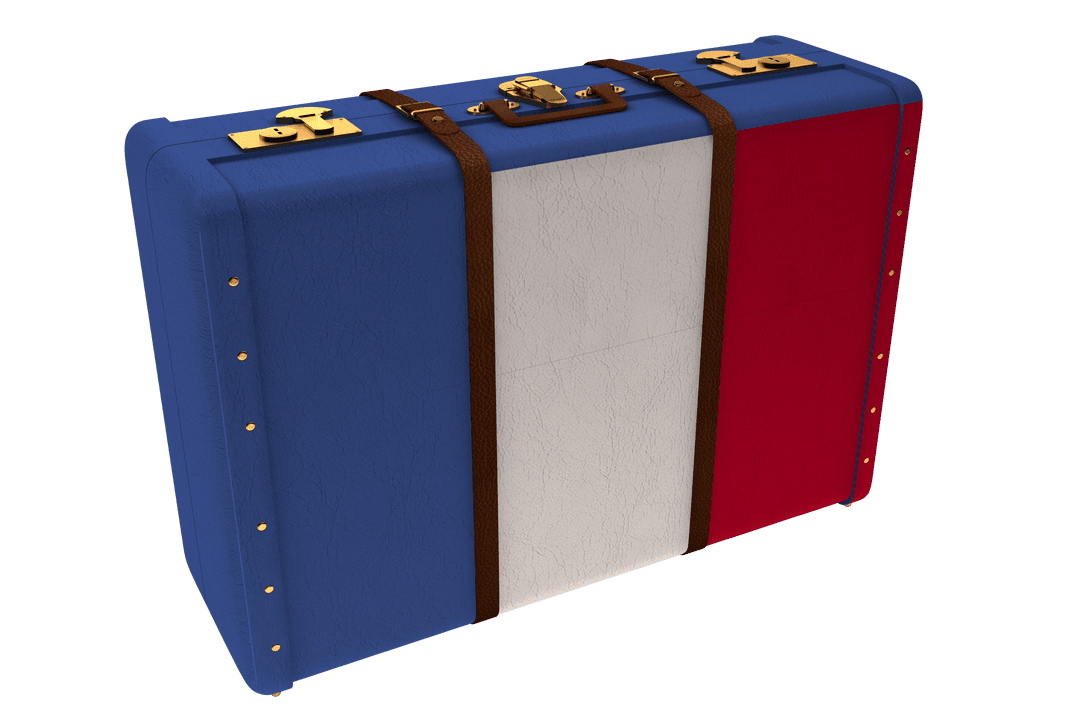 Travel Suitcase with French Flag on Transparent Background