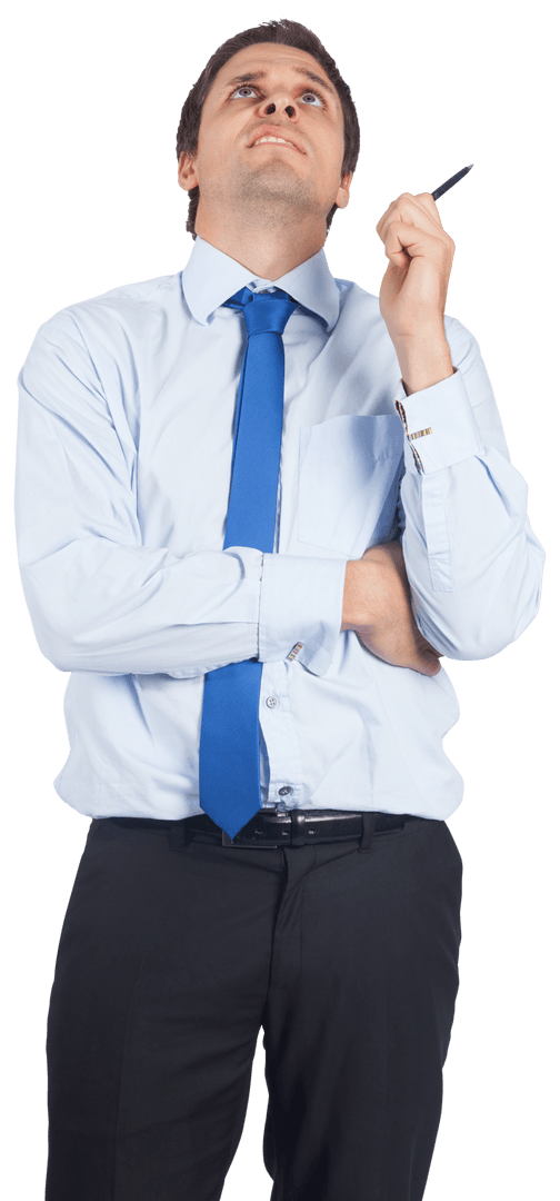 Transparent Businessman Thinking Holding Pen