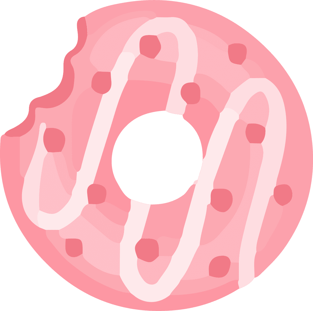 Pink Glazed Donut with Drizzle and Bite on Transparent Background