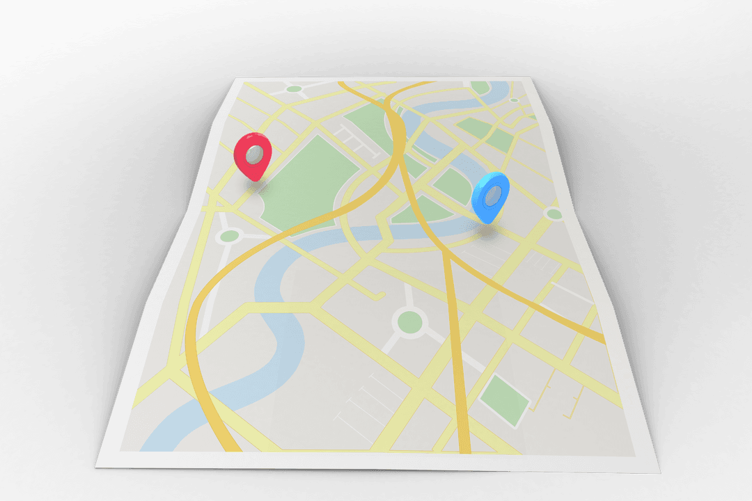 Transparent Map Illustration with Route Pins and Path Network