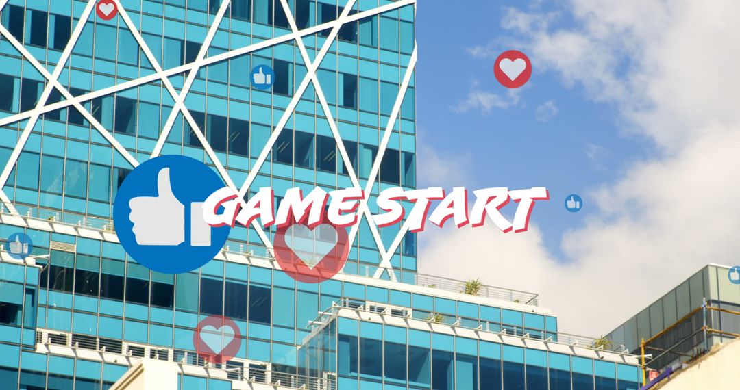 Game Start Concept with Floating Social Media Icons Overlay