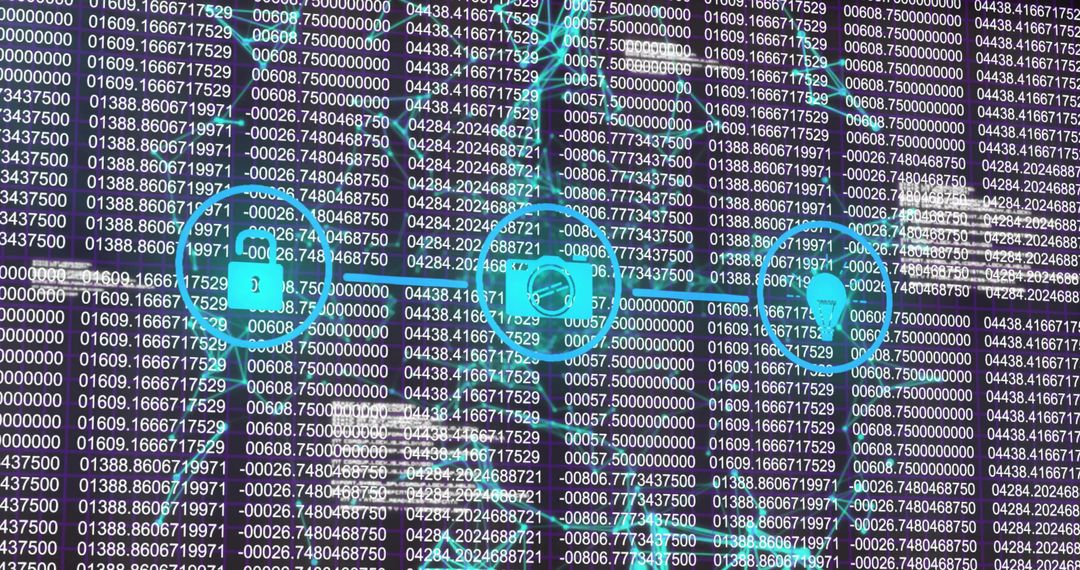 Futuristic Cybersecurity Network Matrix with Padlock Icons