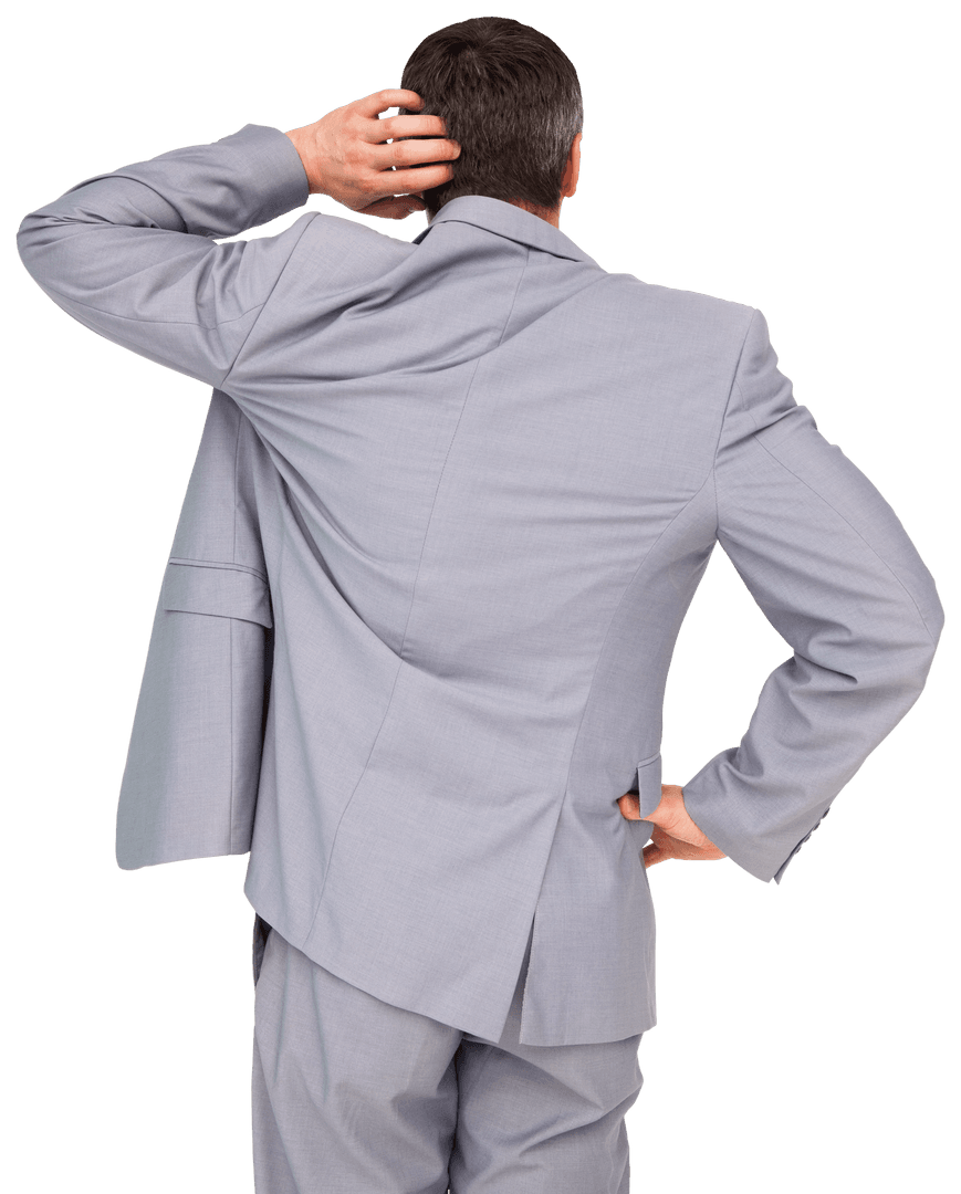 Back of Businessman Scratching Head, Transparent Background