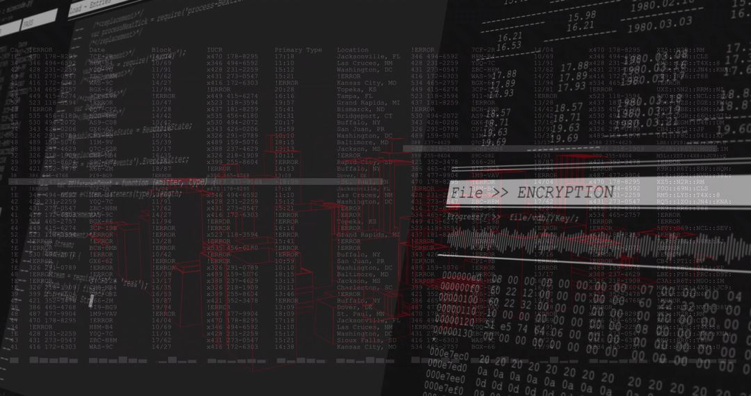 Futuristic Cybersecurity Encryption Interface with Data and Network Diagrams