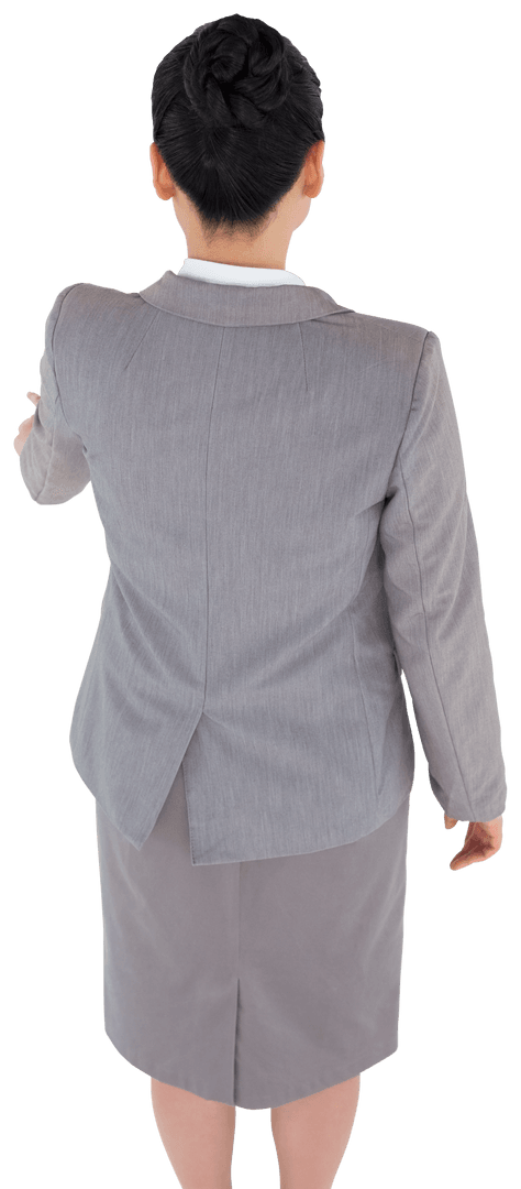 Transparent Background Back View of Asian Businesswoman Pointing