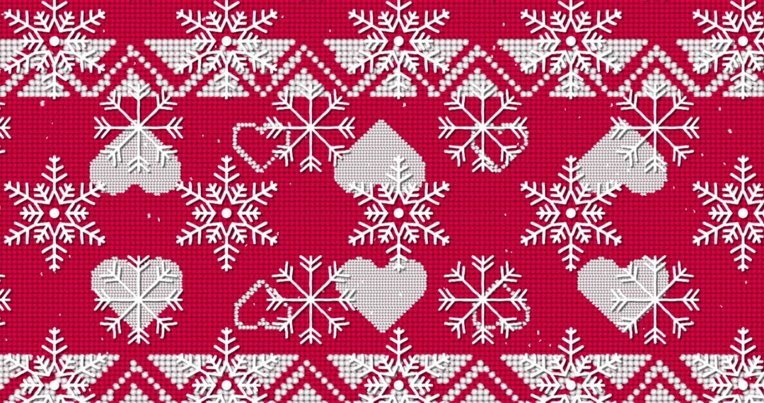 Festive Red Knitted Pattern With Snowflakes and Hearts