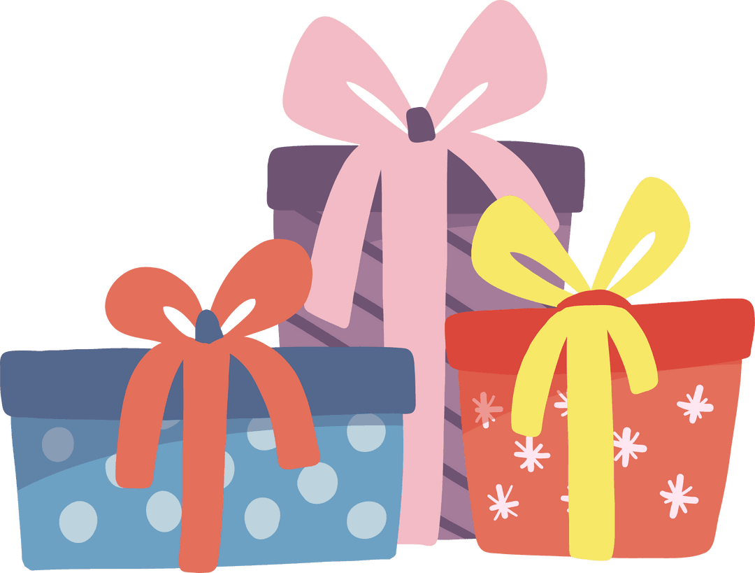 Festive Colorful Gift Boxes on Transparent Background with Ribbons