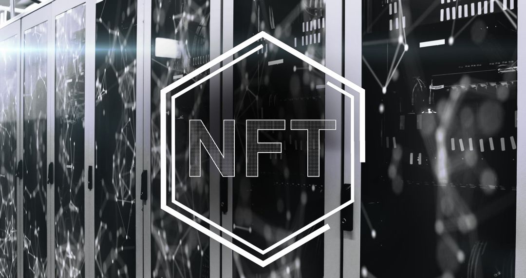 NFT Concept Overlaid on Data Servers and Blockchain Network