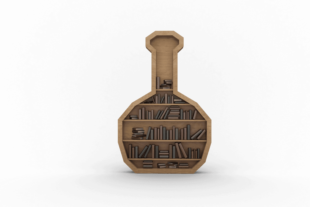 Books on Transparent Wooden Florence Flask Shaped Bookshelf