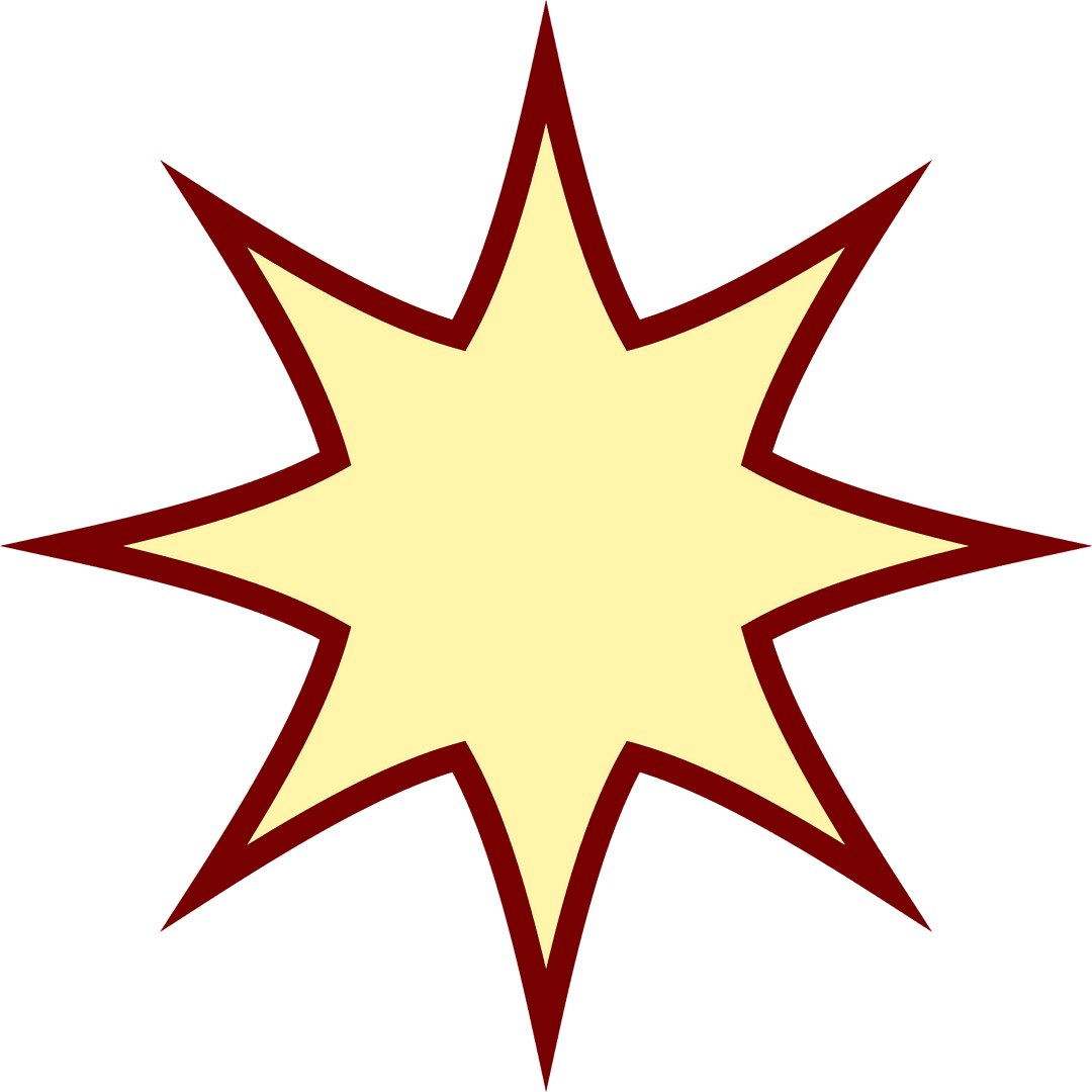 Explosive Yellow Starburst with Red Outline on Transparent Background