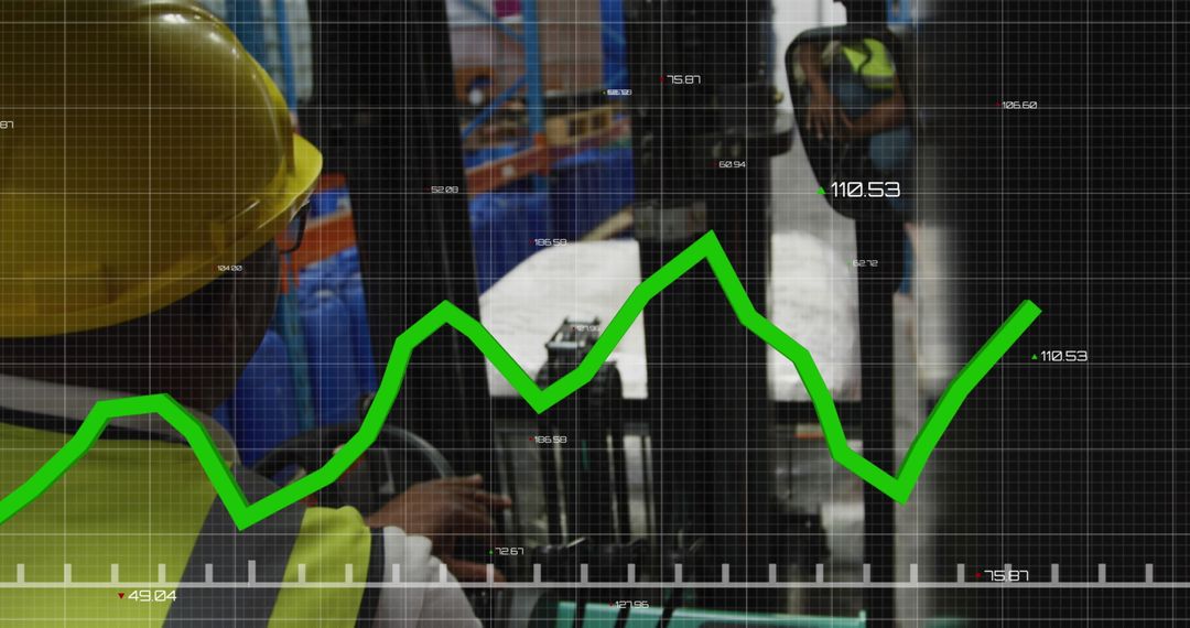 Warehouse Worker Operates Forklift with Data Overlay Analysis