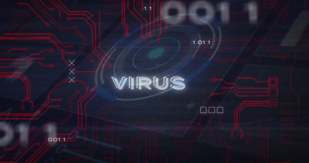 Digital Virus Alert with Futuristic Interface and Circuit Patterns