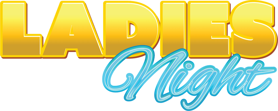 Ladies Night Bold Gold and Blue Neon Text Transparent Background