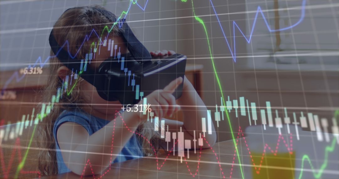 Child Exploring Virtual Reality Technology with Financial Graph Overlay