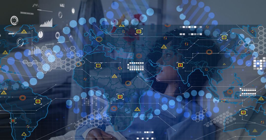 Female Data Analyst Engaged in Global Data Visualization and Connectivity