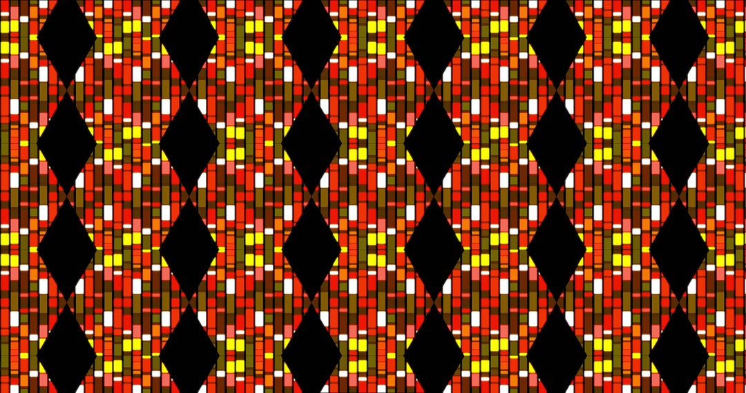 Vibrant Abstract Geometric Pattern with Orange Rectangles and Black Diamonds