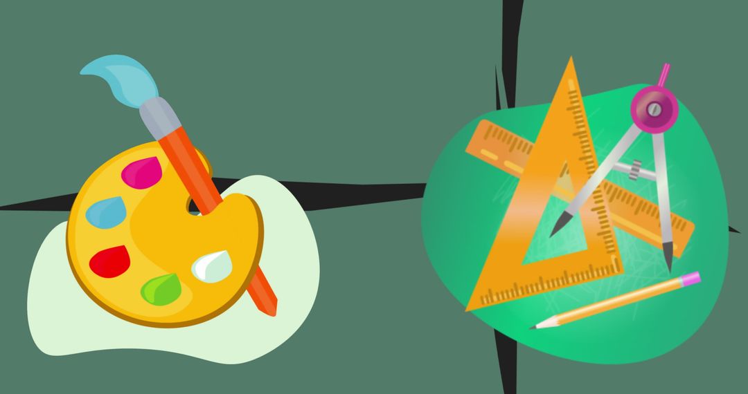 Art Tools and Geometry Supplies on Green Background