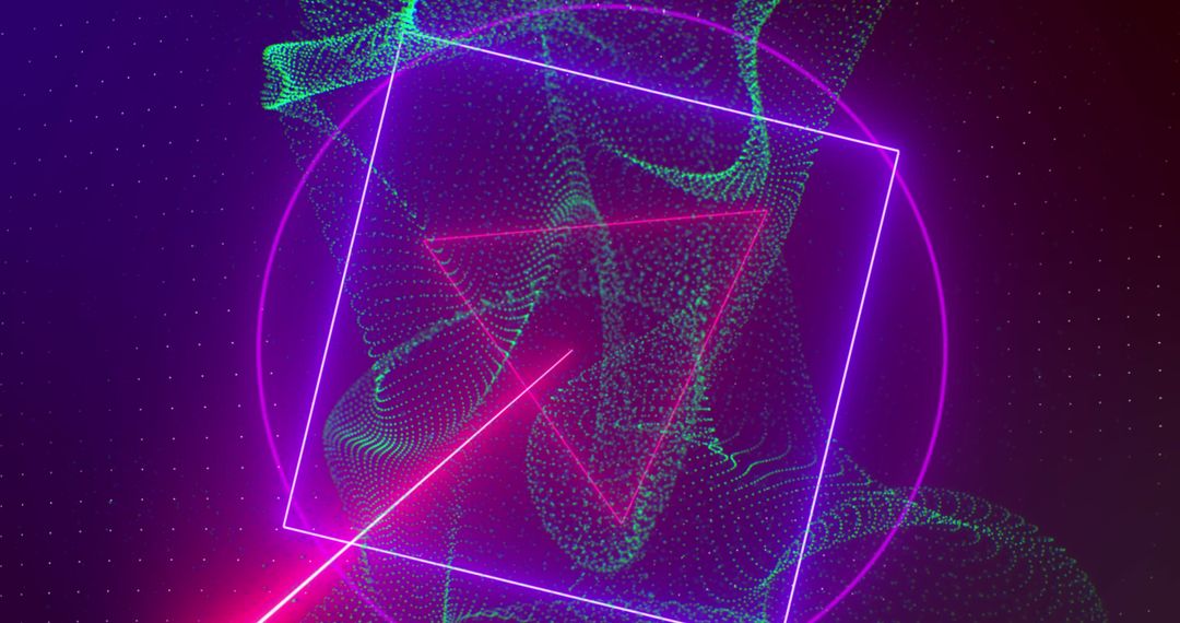 Vibrant Neon Shapes with Digital Wave Patterns