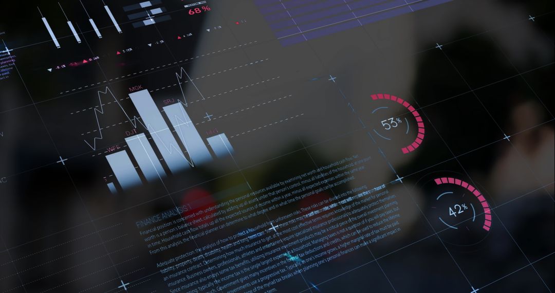 Futuristic Infographic Interface Overlay on Modern Cityscape