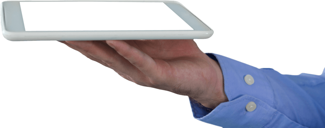 Transparent Businessman Holding Digital Tablet in Hand Close-up
