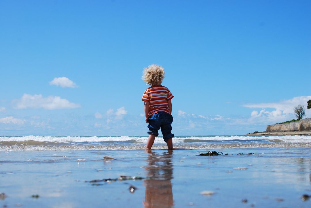 Child Standing on Wet Beach - Free Images, Stock Photos and Pictures on Pikwizard.com