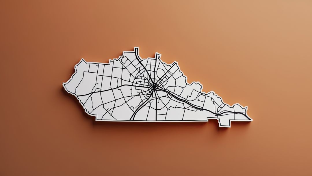 Floating city map outline over orange background, knoxville concept