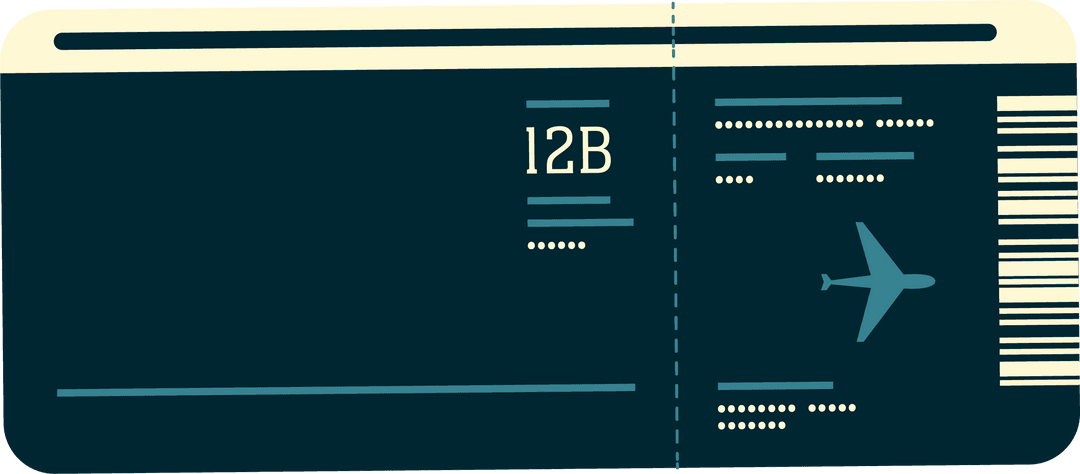 Transparent flight ticket illustration with airplane seat 12b on dark background
