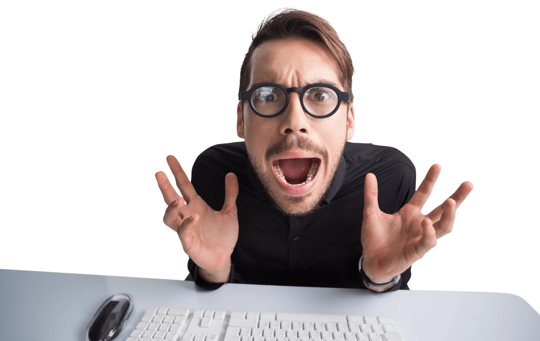 Frustrated Businessman with Glasses Gesturing Transparnet Background