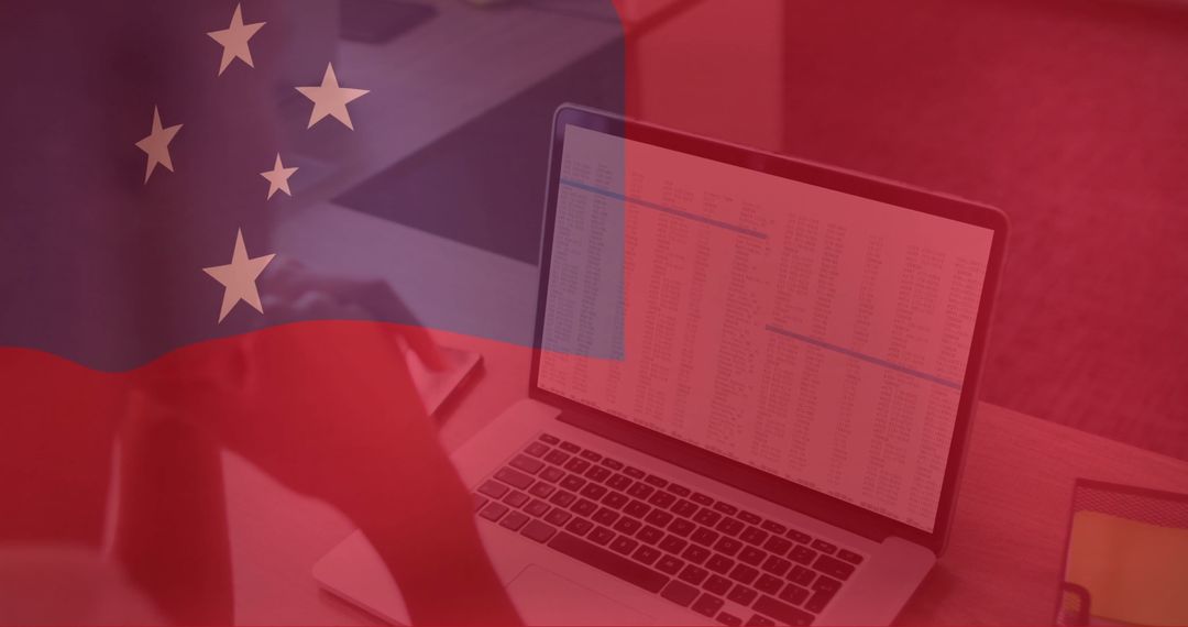 Chinese Flag Overlay on Data Analytics Professional's Laptop Screen