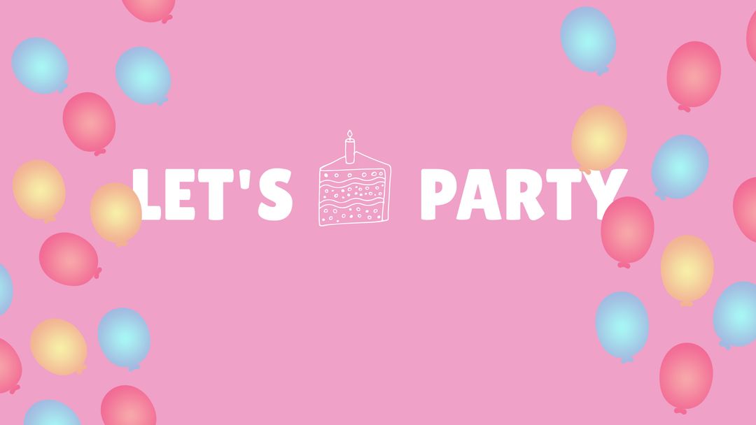 Colorful Party Invitation with Cake Icon and Balloons