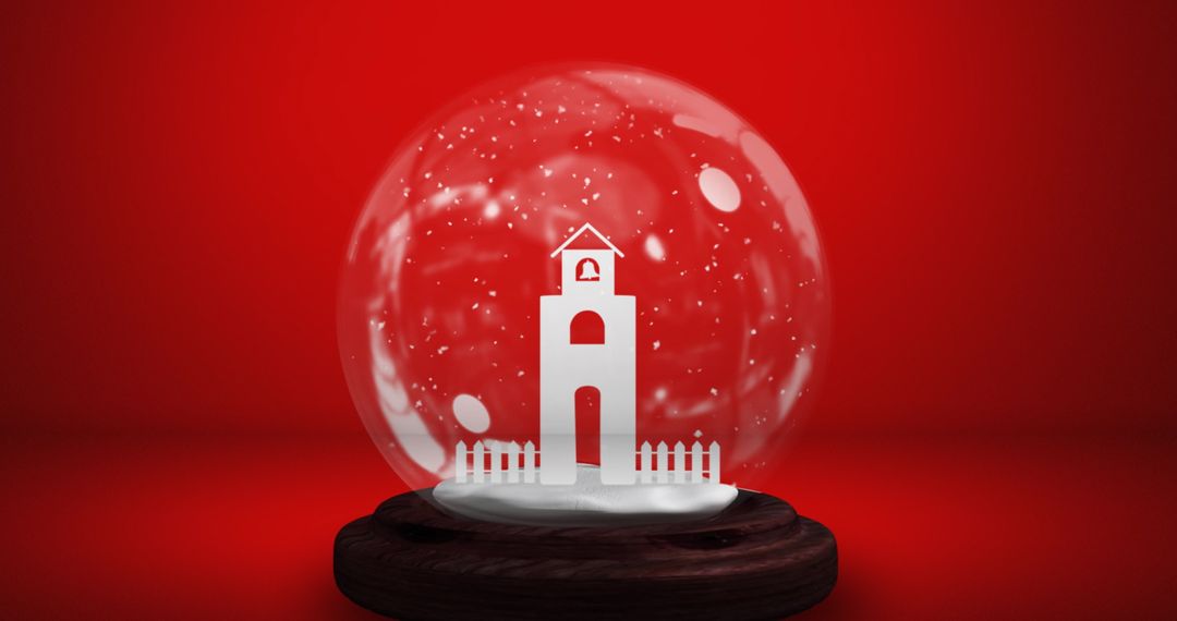 Christmas Snow Globe with Church Tower on Red Background - Free Images, Stock Photos and Pictures on Pikwizard.com