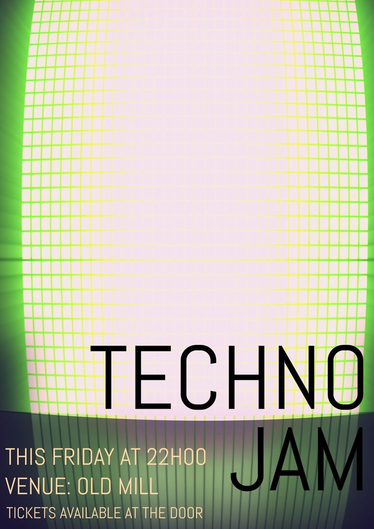 Dynamic Techno Music Festival Poster with Grid Design Elements