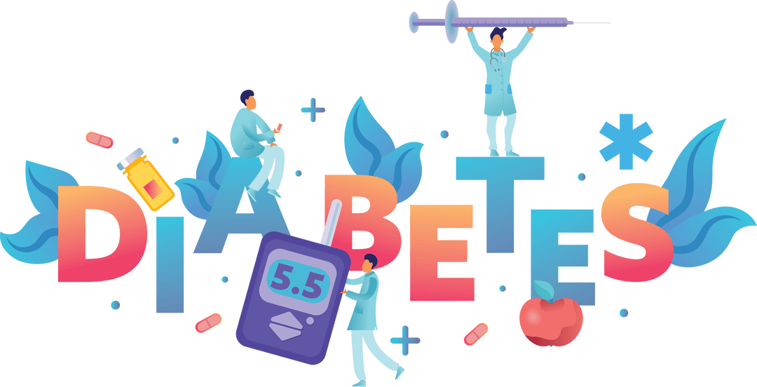 Diabetes Concept with Medical Icons on Transparent Background