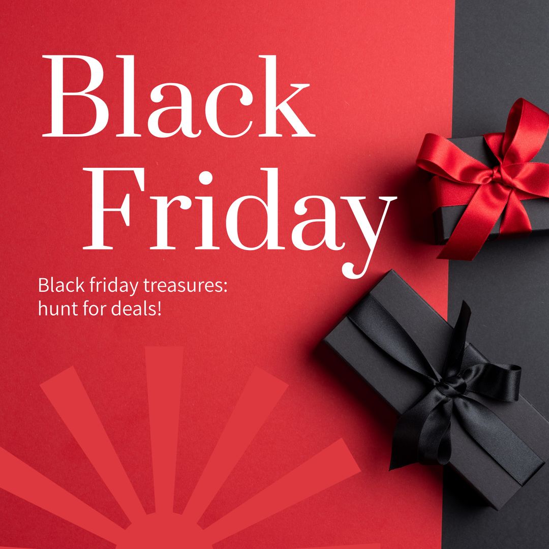Black Friday Sale with Gift Boxes on Red and Black Background
