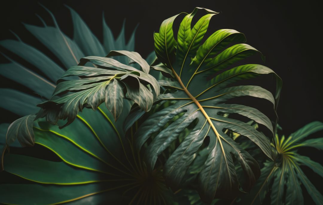 Lush Tropical Green Leaves with Dark Background - Free Images, Stock Photos and Pictures on Pikwizard.com