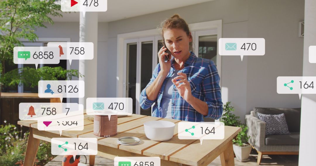 Woman Checking Social Media While Self-Isolating in Garden