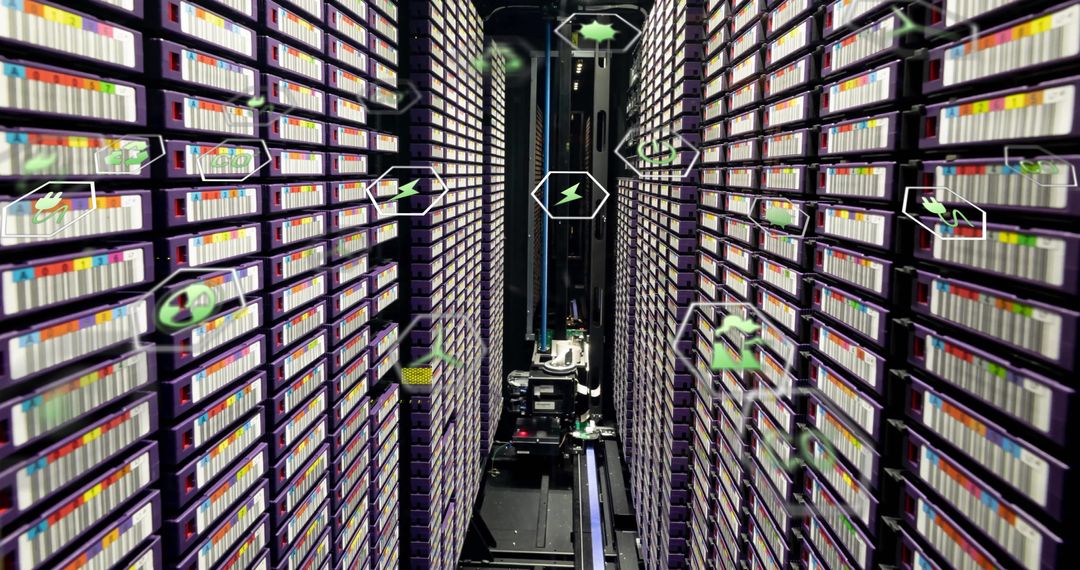Innovative Data Storage with Eco Icons in Tech Environment