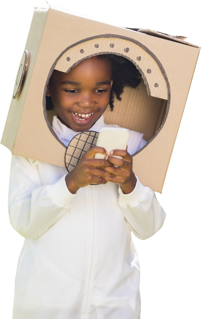 Happy African American Boy Playing as Astronaut with Cardboard Helmet - Download Free Stock Images Pikwizard.com