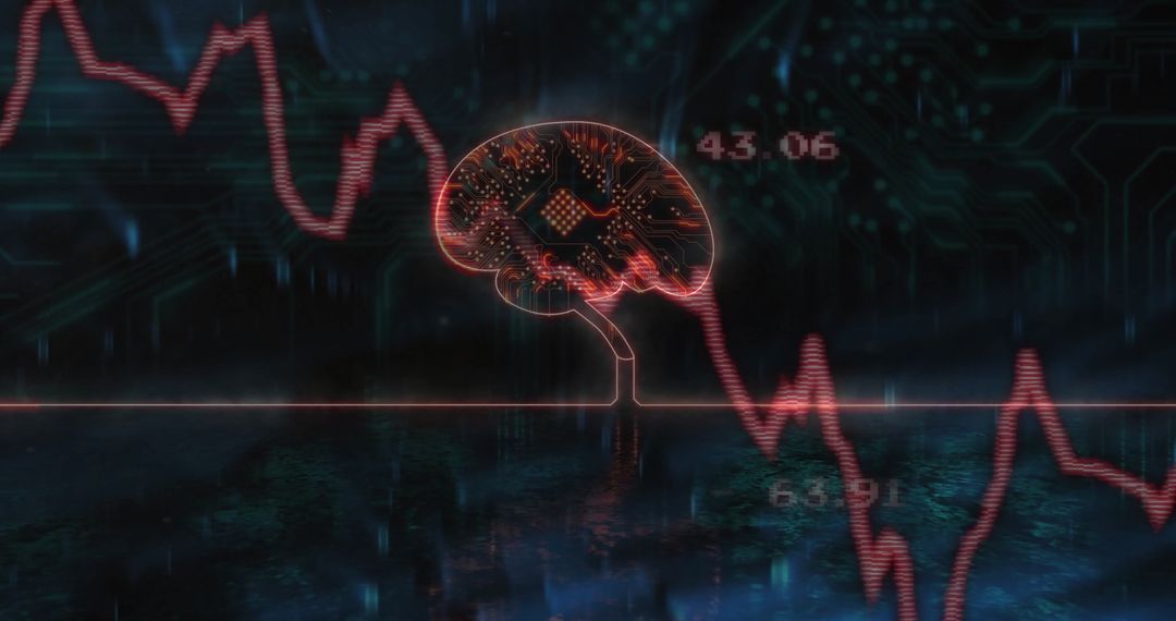 Futuristic Digital Brain with Neural Circuitry and Data Waveforms